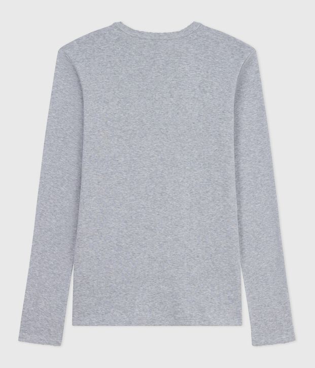 T-shirt L'Iconique a maniche lunghe in cotone con punto cocotte donna FUMEE CHINE