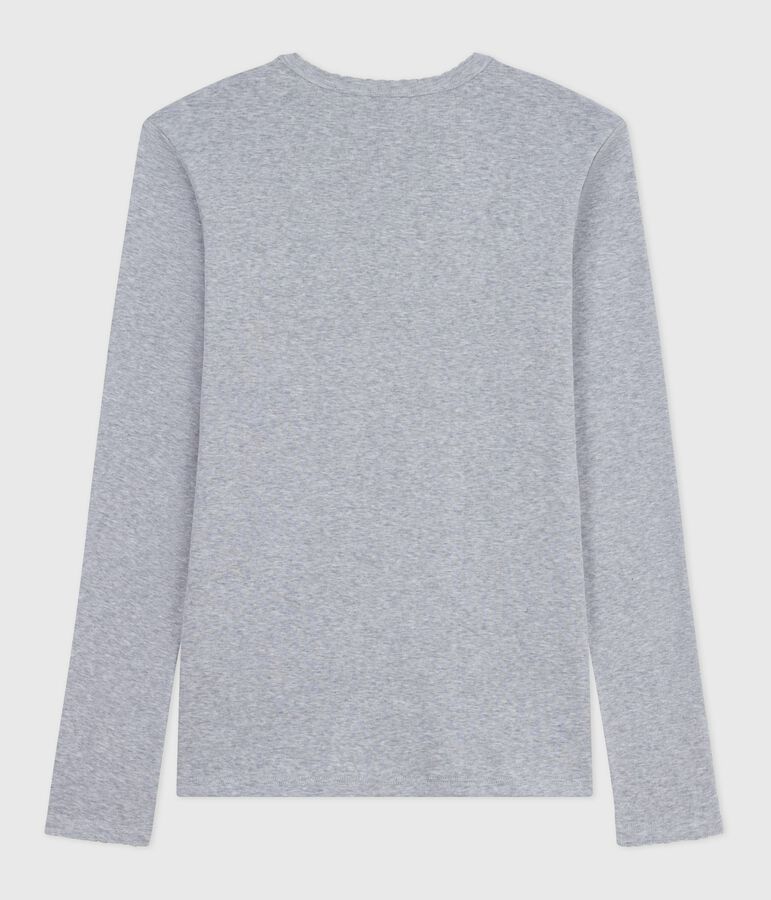 T-shirt L'Iconique a maniche lunghe in cotone con punto cocotte donna grigio
