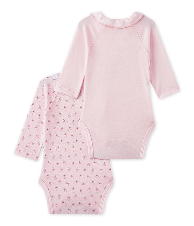 Lotto di 2 bodies nascita maniche lunghe per beb&eacute; femmina bianco