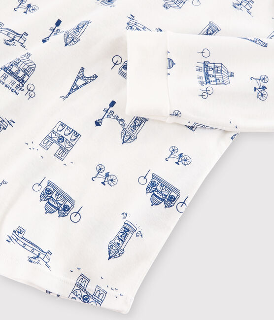 Pigiama bambino fantasia Parigi a costine bianco MARSHMALLOW/blu MAJOR