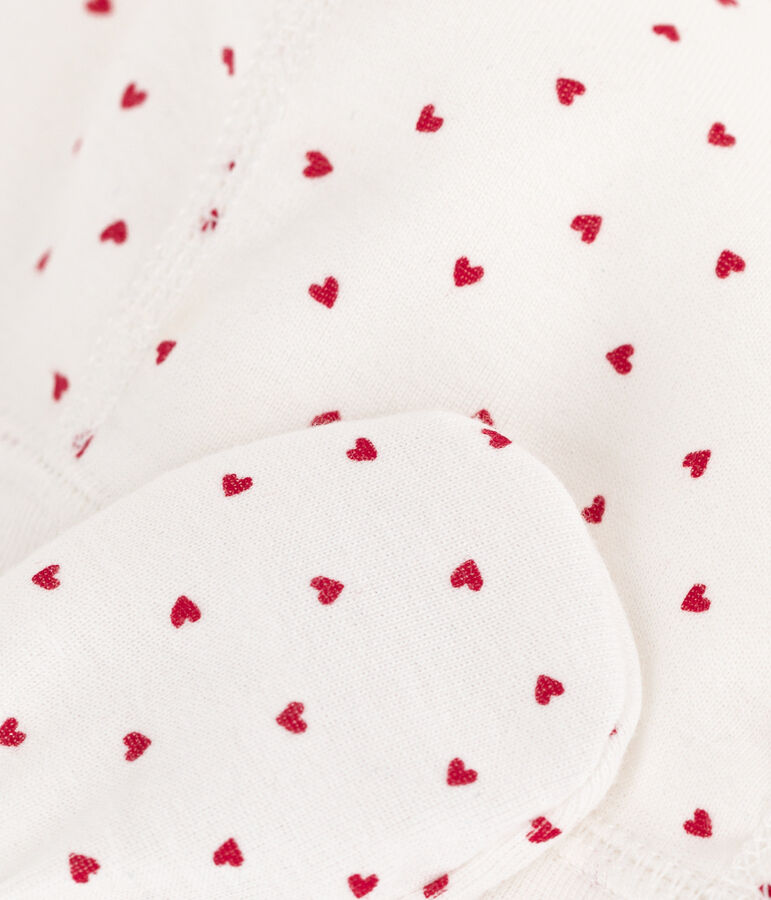 Confezione cuffietta e muffole a cuori in cotone multicolore