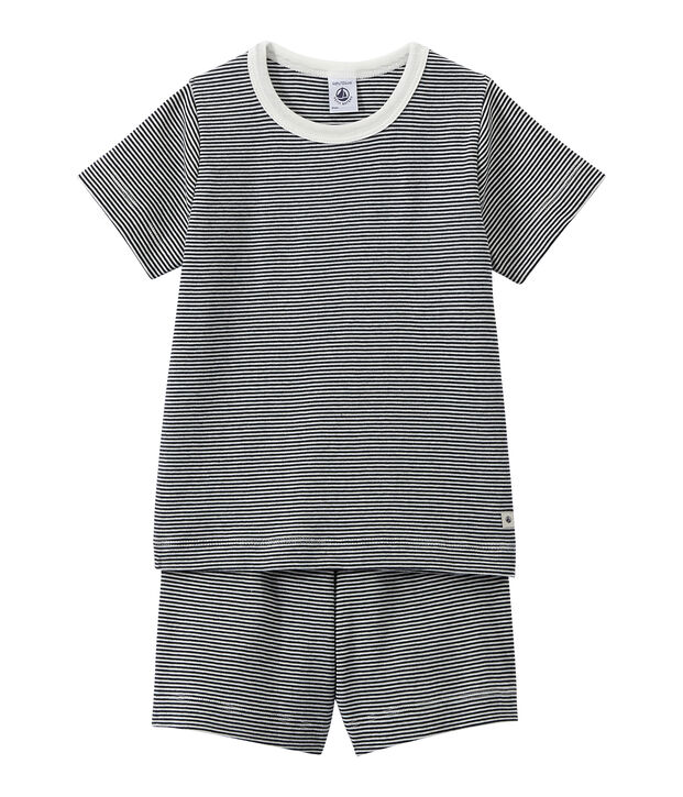 Pigiama corto bambino millerighe blu/bianco