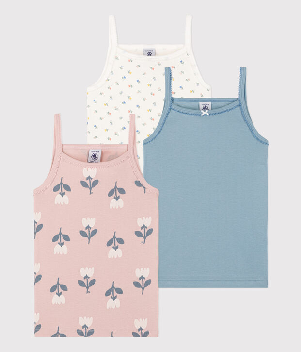 Confezione da 2 canotte bambina con spalline in cotone tulipani multicolore