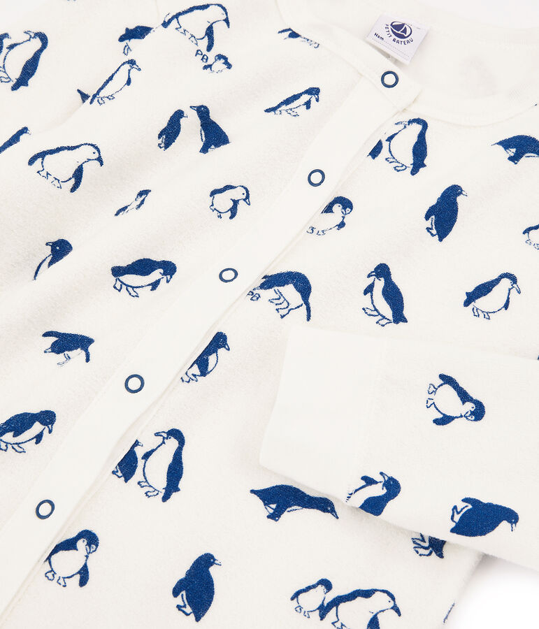 Pigiama unisex in spugna bouclette grattata, super calda bianco/blu