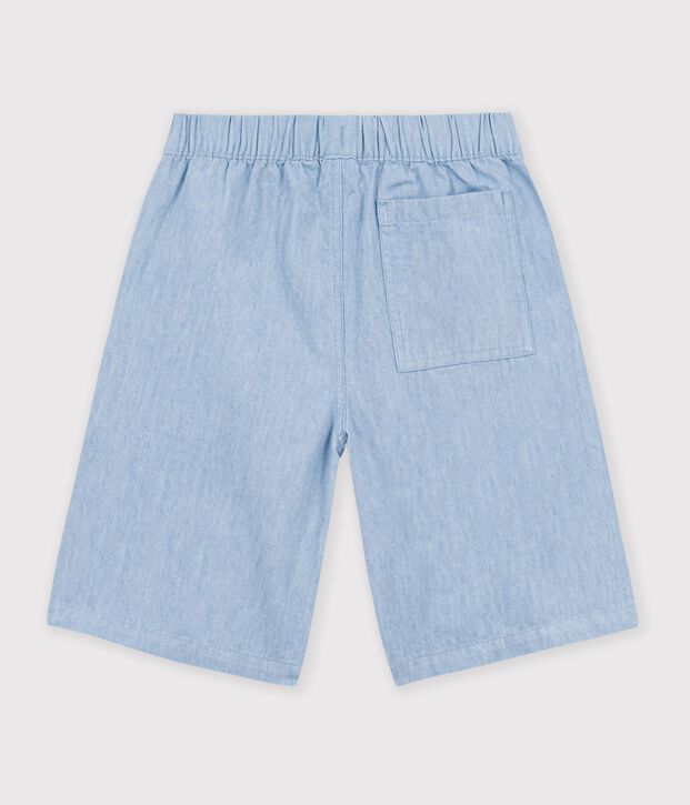 Bermuda corti in cotone tinta unita bambino blu