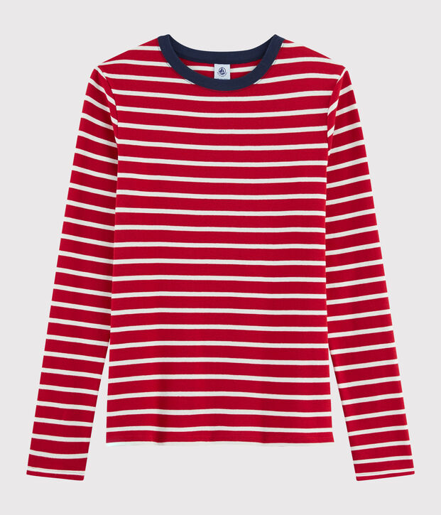 T-shirt iconica scollo rotondo Donna rosso/bianco