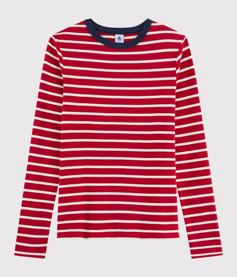 T-shirt iconica scollo rotondo Donna rosso/bianco