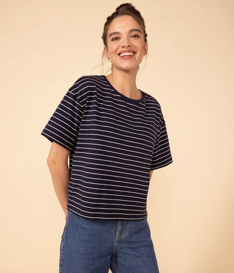 T-shirt LE BOXY in cotone Donna blu/bianco