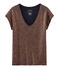 T-shirt maniche corte donna in lino cangiante blu SMOKING/rosa COPPER
