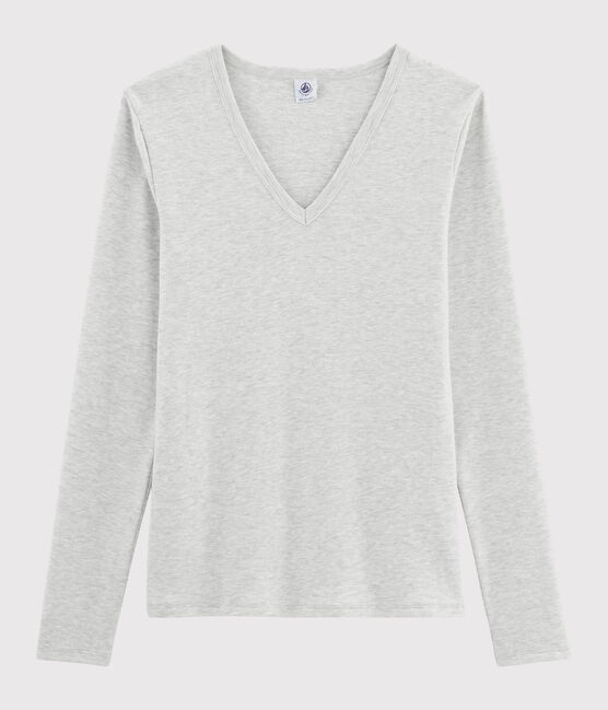 T-shirt scollo a V iconica in cotone Donna grigio BELUGA CHINE