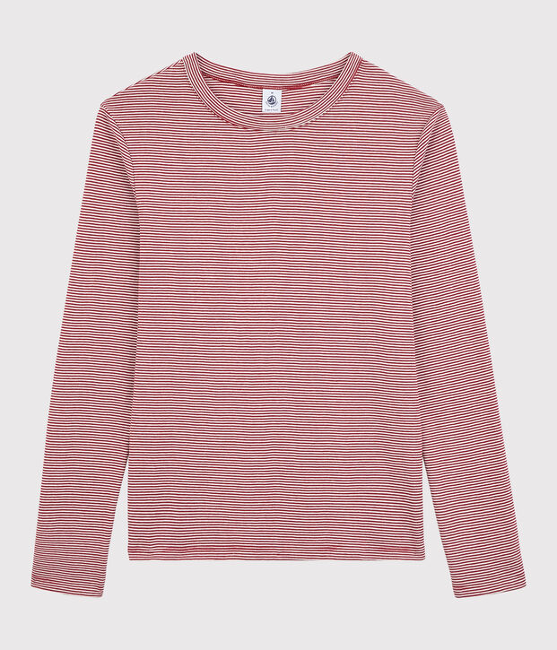 T-shirt girocollo iconica in cotone a righe Donna rosso/bianco