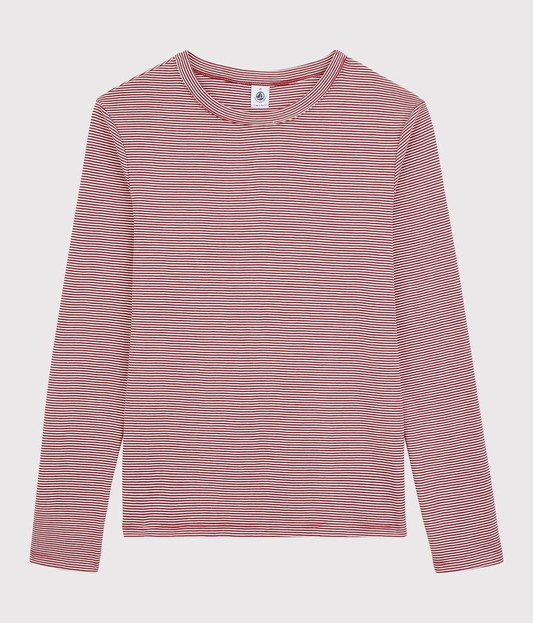 T-shirt girocollo iconica in cotone a righe Donna rosso SANGRIA/ MARSHMALLOW