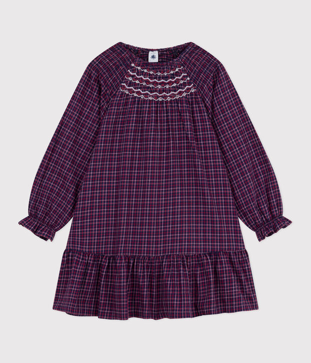 Abito a maniche lunghe in flanella a quadri bambina blu/multicolore