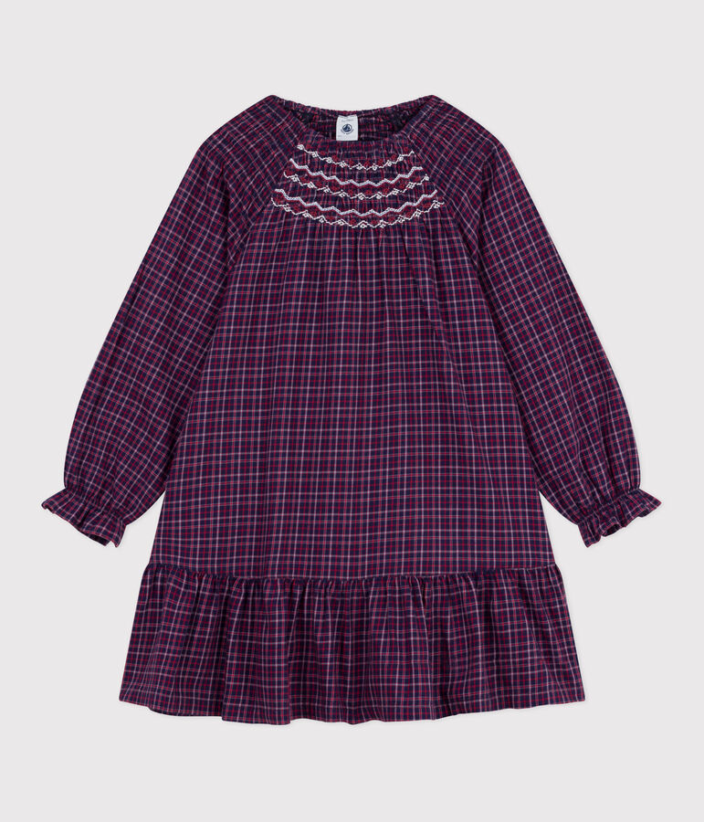 Abito a maniche lunghe in flanella a quadri bambina blu/multicolore