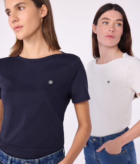 Iconica T-shirt da donna con collo da ammiraglio in cotone  blu SMOKING