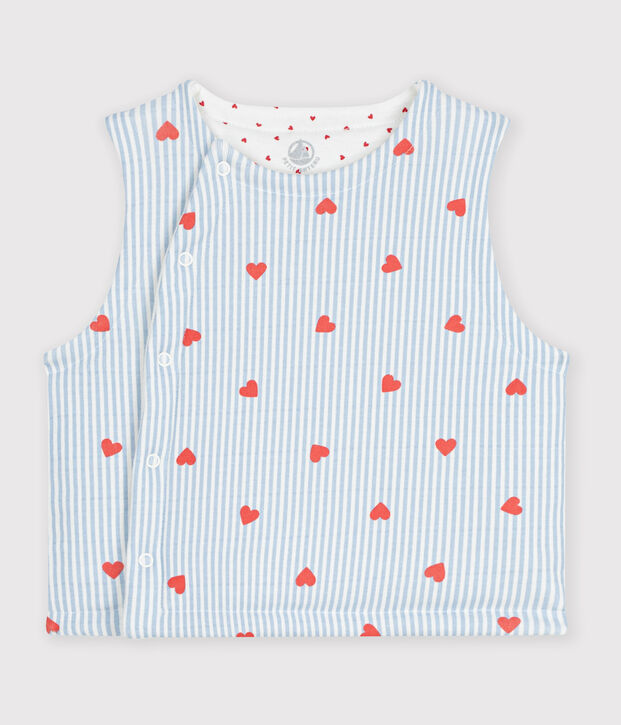 Cardigan senza maniche double face in cotone con stampa a cuori neonato bianco/multicolore