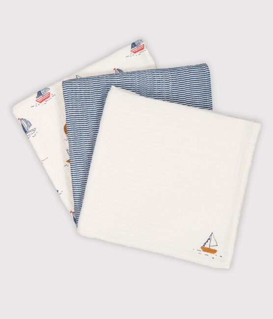 Set di 3 fasce bebè con motivo barche e motivo millerighe bianco MARSHMALLOW/blu MEDIEVAL/ MULTICO