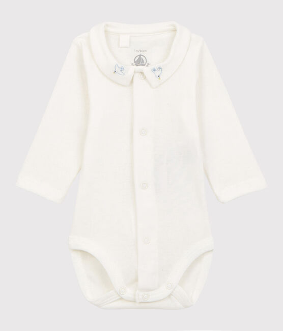 Body con colletto ricamato bebè in cotone biologico bianco MARSHMALLOW