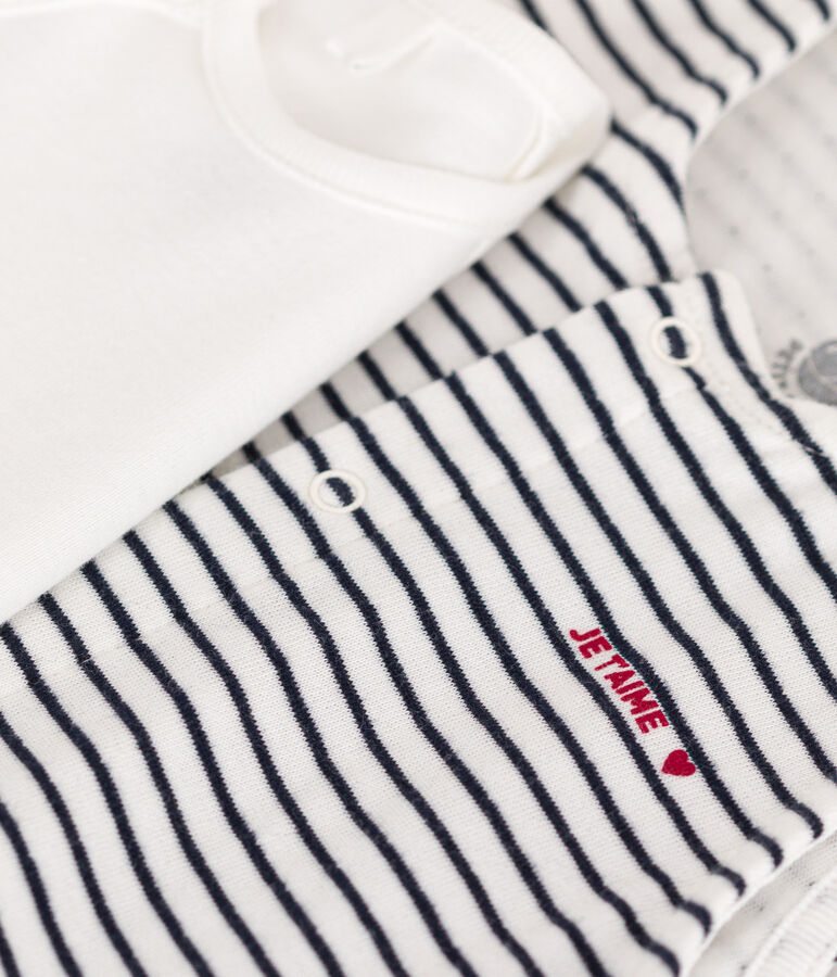 Completo con tutina e body in cotone per beb&egrave; bianco/blu