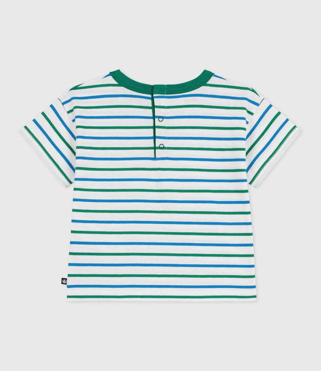 T-shirt a maniche corte in cotone a righe neonato bianco/multicolore