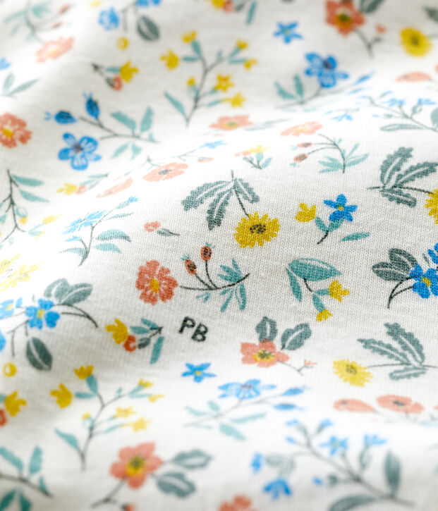 Body con collo collerette a fiori in cotone beb&egrave; bianco/multicolore