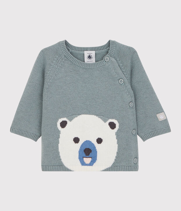 Cardigan orso beb&egrave; in maglia di lana e cotone grigio