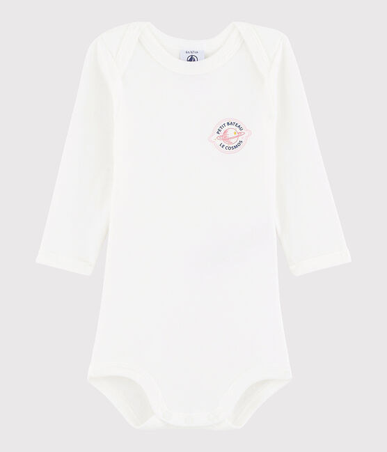Body manica lunga bebè femmina bianco MARSHMALLOW/rosa PETAL