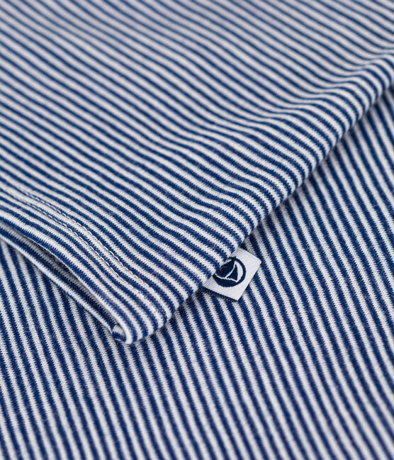 T-shirt a maniche lunghe in misto lana e cotone a righe donna blu MEDIEVAL/bianco MARSHMALLOW