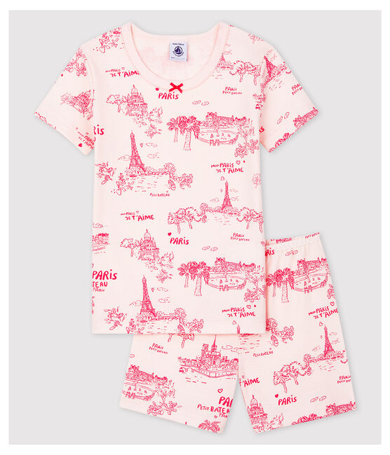 Pigiama corto snugfit tela di Jouy Parigi bambina in cotone rosa FLEUR/rosa GROSEILLER