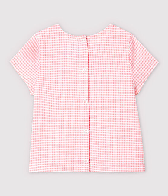 Blusa manica corta in popeline bebè femmina rosa MINOIS/bianco MARSHMALLOW