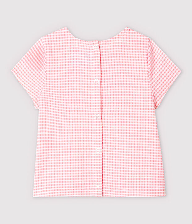Blusa manica corta in popeline beb&egrave; femmina rosa/bianco