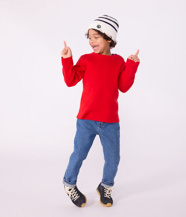 Pullover in misto lana e cotone tinta unita bambino rosso