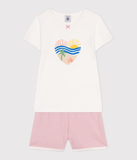 Pigiama corto in cotone bambina bianco MARSHMALLOW/rosa CHARME