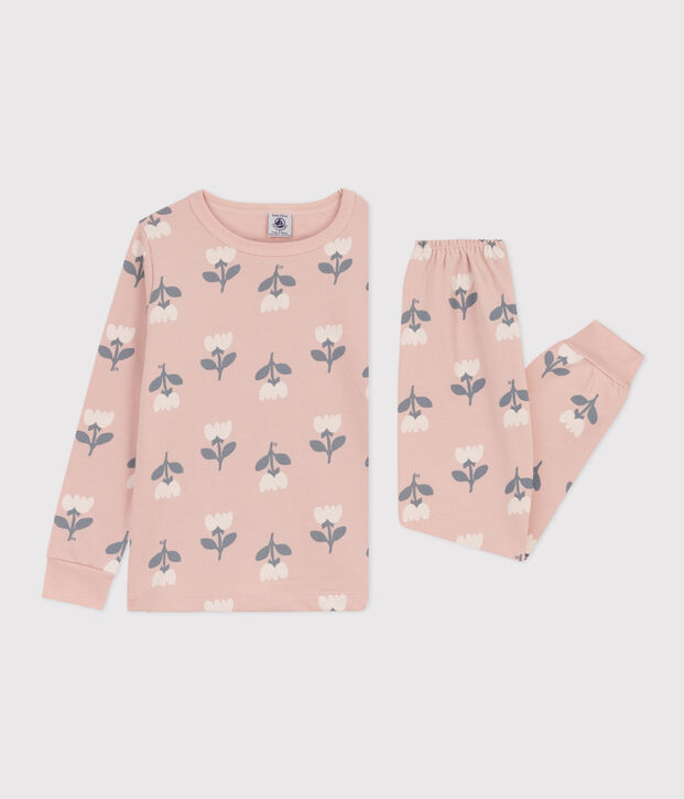 Pigiama bambina in molleton con tulipani rosa/multicolore