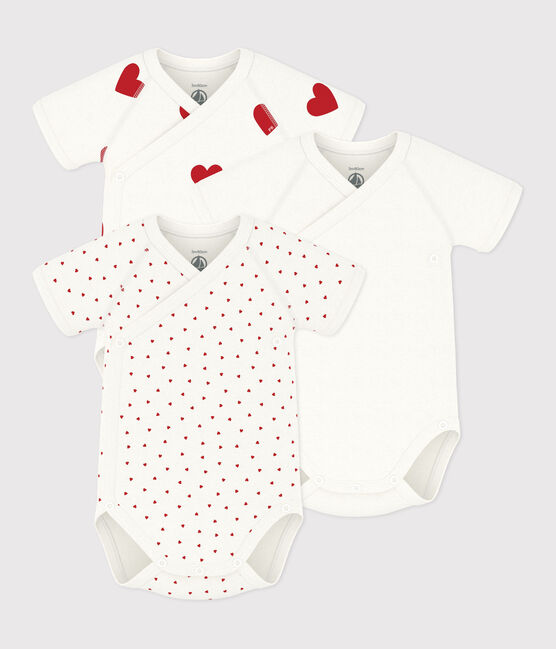 Confezione da 3 body incrociati a maniche corte in cotone con motivo a cuori neonato variante 1