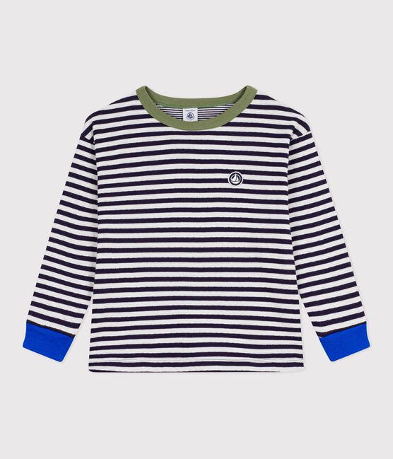 T-shirt a maniche lunghe in cotone a righe bambino blu SOIR/ MILK