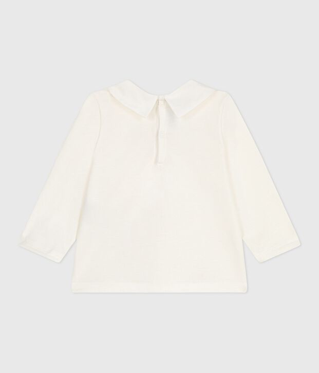 Blusa a maniche lunghe in cotone con colletto ricamato neonato bianco