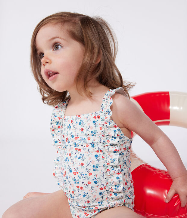 Costume da bagno intero con stampa floreale e volant neonato bianco/multicolore
