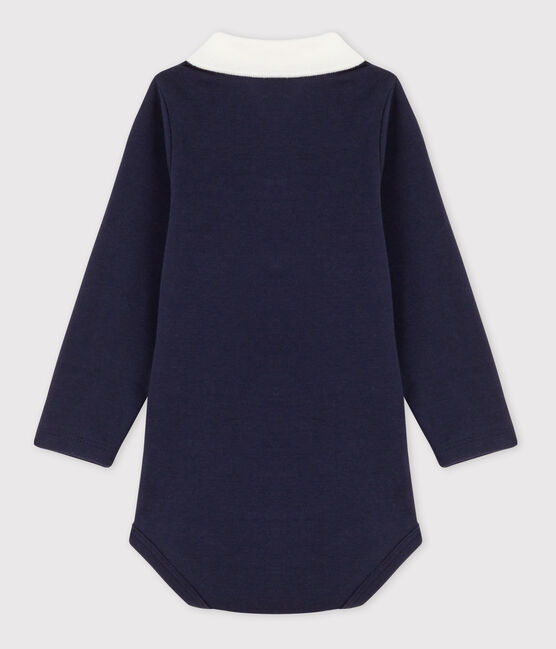 Body  a manica lunga bebè con colletto polo in cotone blu SMOKING