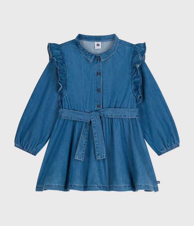 Abito a maniche lunghe in denim leggero bambina blu