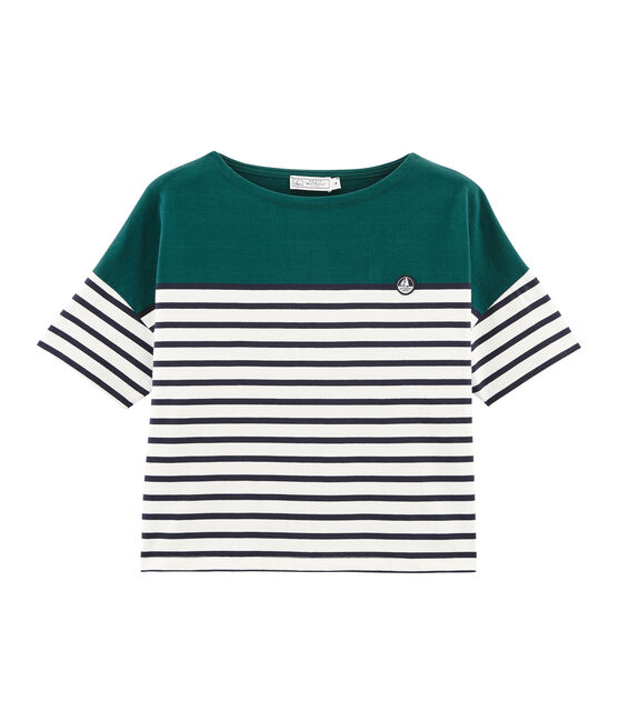 Marinière maniche corte donna verde PINEDE/bianco MARSHMALLOW/ SMOKING