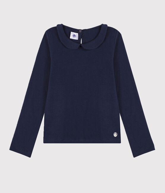 T-shirt bambina a maniche lunghe in cotone blu SMOKING
