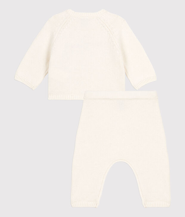 Completo 2 pezzi beb&egrave; in maglia di lana e cotone bianco