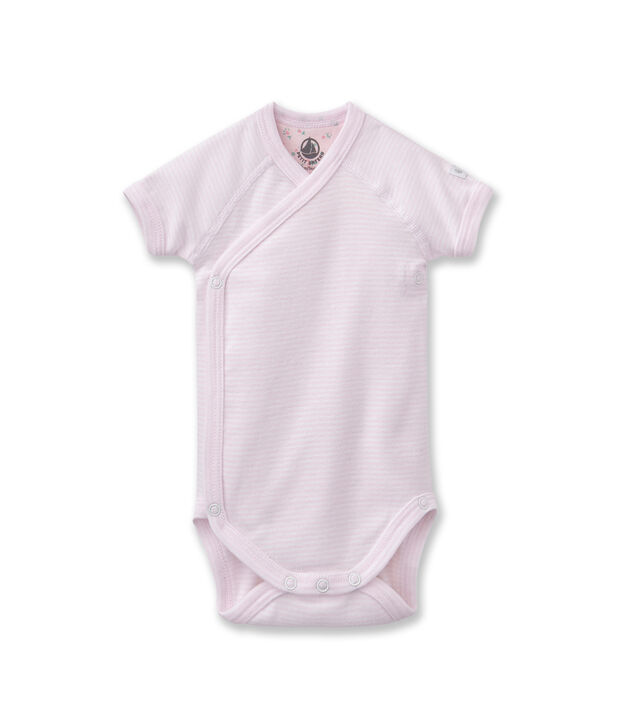 Body nascita beb&eacute; unisex a millerighe rosa/bianco