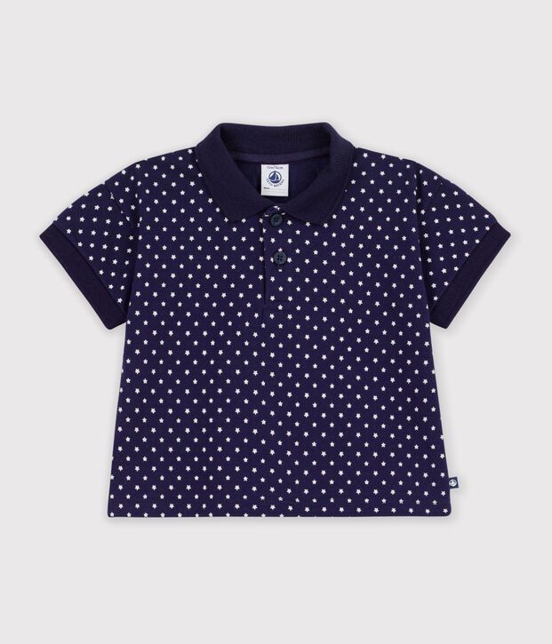 Polo a maniche corte in cotone con barche stampate neonato blu/bianco