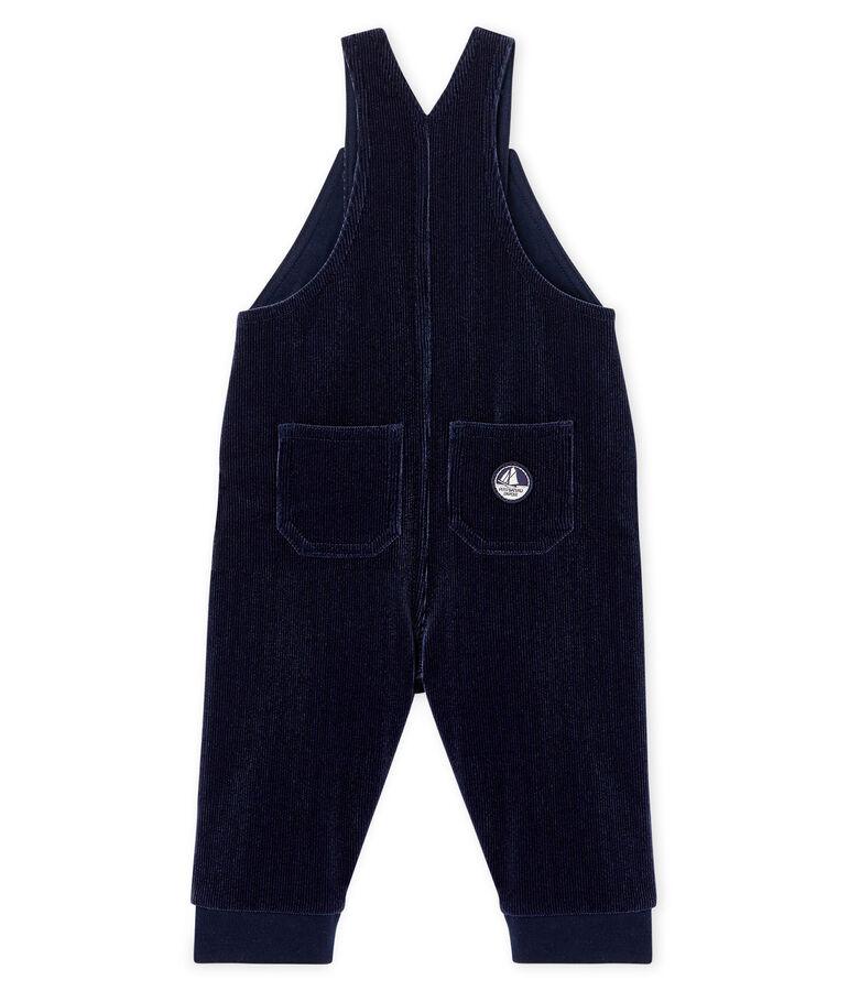 Salopette lunga maschietto in maglia di velluto a costine blu SMOKING