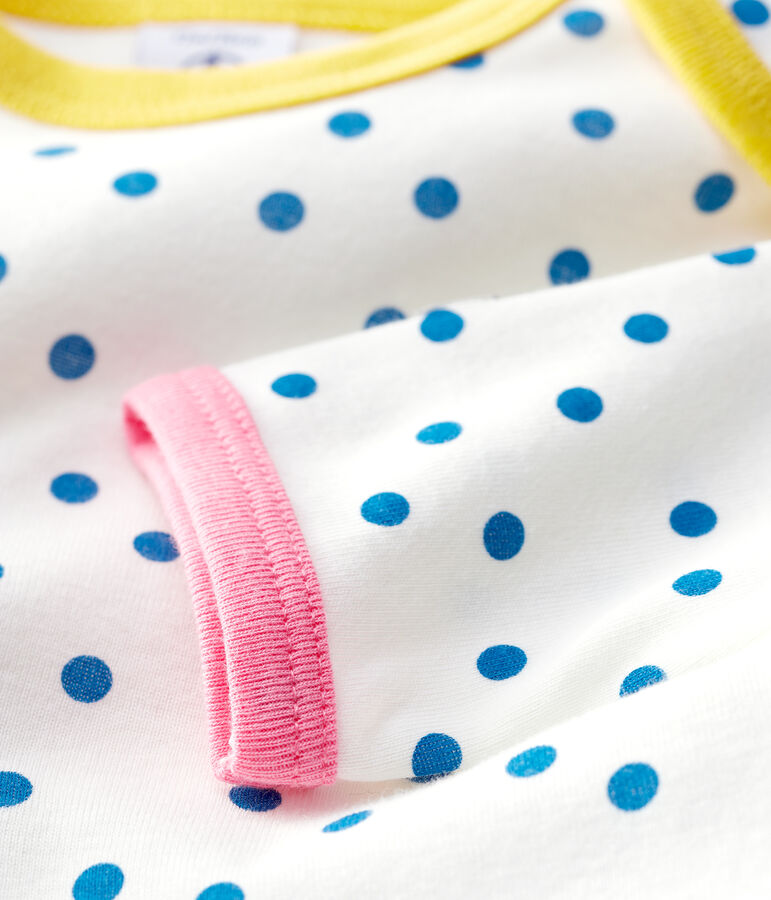 Tutina pigiama beb&egrave; a costine senza automatici in cotone bianco/blu