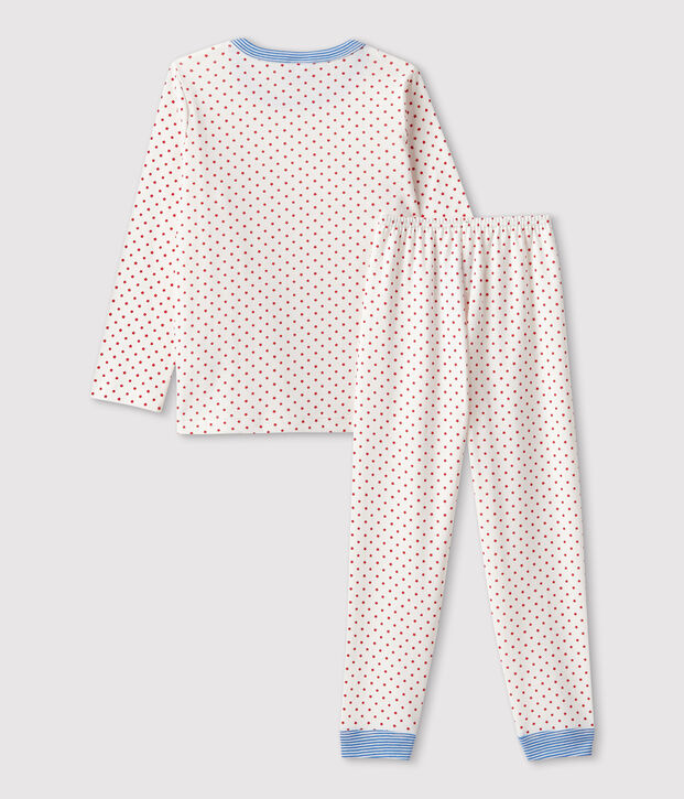 Pigiama fantasia bambina/bambino in cotone biologico bianco/rosso