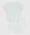 Set corto 2 pezzi in cotone con pantaloni a righe neonato blu/ecru