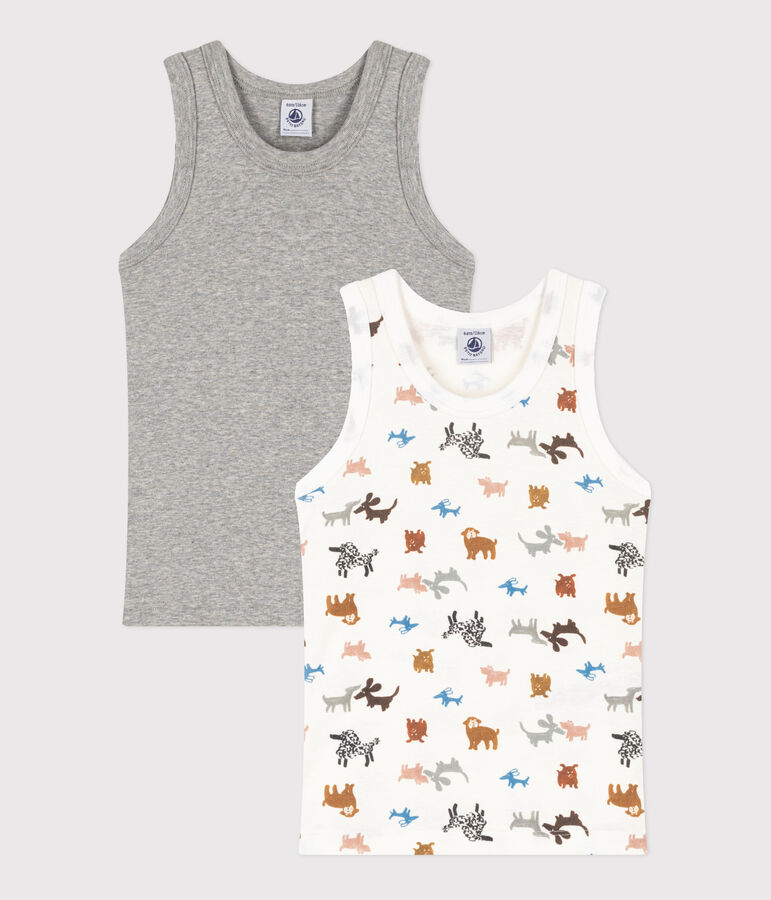 Confezione da 2 canottiere bambino in cotone motivo cane variante 1